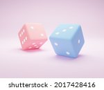 Two dice on pink background.pnk and blue dice,  3d render illustration