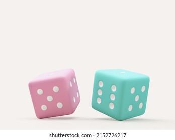 Two Dice On Pink Background.pink And Blue Dice, 3d Render Illustration.Concept For Chance For Baby Girl Or Boy.play Luck Random.icsi Ivf Lab Treatment.Kid Children Game Board.3d Dice Bet.gambling.