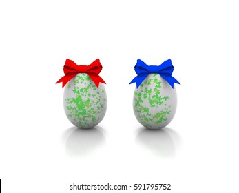 Two Easter eggs with gift bows 3d render