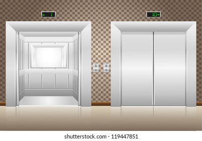 Two Elevator Doors Open And Closed Illustration