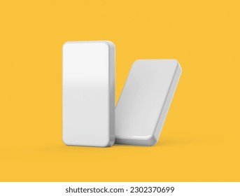 Two Empty White Domino Dice Isolated On Yellow Background, 3d illustration