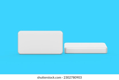 Two Empty White Domino Dice Isolated On Blue Background, 3d illustration