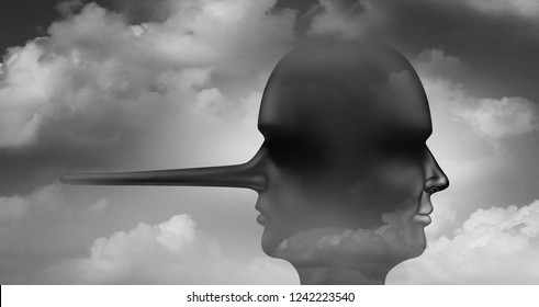 Two Faced Person As An Abstract Concept For Deceit And Deceitfulness Psychology As Contrasting Heads Of An Honest And Dishonest Side In A 3D Illustration Style.