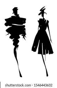 Two fashion silhouette illustration with shapes 