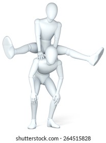 Two figures leapfrogging, rendering, illustration  on white background 