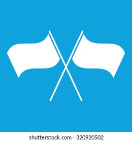 Two flags icon, simple white image isolated on blue background