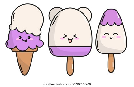 two flavors ice cream, happy face, cute