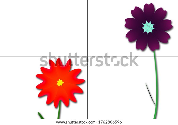 Two\
flowers on white background divided into\
squares