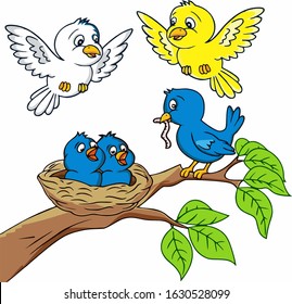 Two Flying Birds Babies Bird Mom Stock Illustration 1630528099 ...