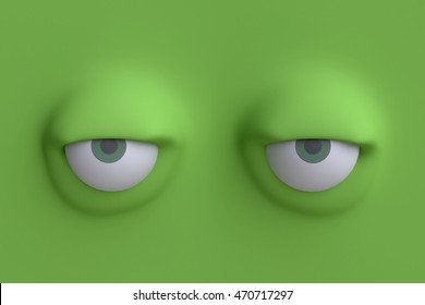 Two Funny Cartoon Eyes. Element Of Emotion Characters Face. 3d Render.