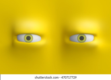 Two Funny Cartoon Eyes. Element Of Emotion Characters Face. 3d Render.