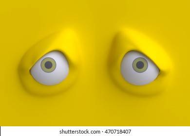 Two Funny Cartoon Eyes. Element Of Emotion Characters Face. 3d Render.