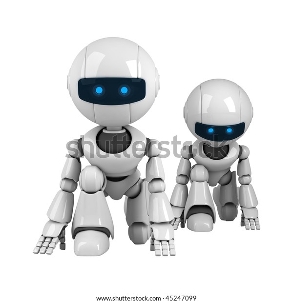 Two Funny White Robots Getting Ready Stock Illustration 45247099 ...