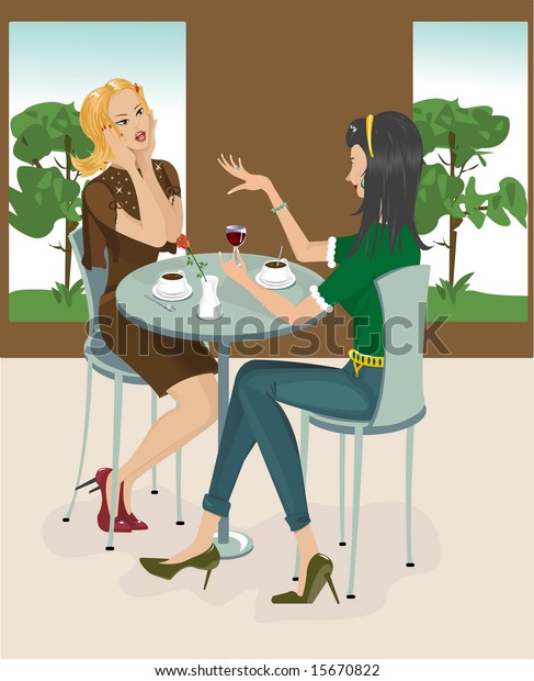 Two Girls Cafe Stock Illustration 15670822 | Shutterstock
