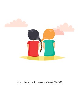 Two Girls Sitting Stock Illustrations Images Vectors Shutterstock