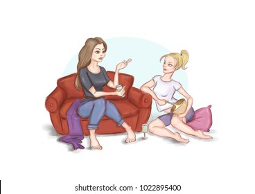 two girls gossip and drink wine. hen-party - Powered by Shutterstock