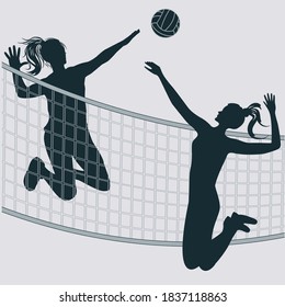 Active Sportvolleyball Two Girls Recklessly Play Stock Vector (Royalty ...