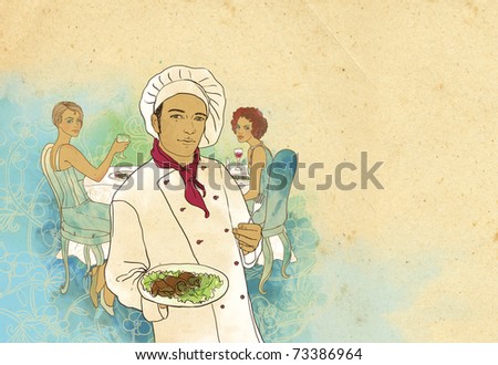 Two girls in a restaurant waiting for the chef