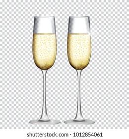 Two Glass of Champagne Isolated on Checkered Background.  Illustration 