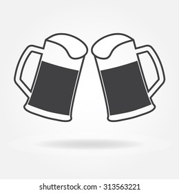 Two Glasses Or Beer Mugs On White Background. Cheers Icon Or Sign. 