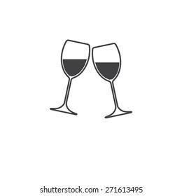 Two Glasses Of Wine Or Champagne On White Background. Cheers Icon.