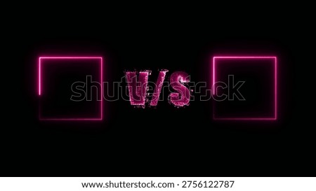 Two glowing pink empty squares with a neon versus symbol in the center set against a dark background