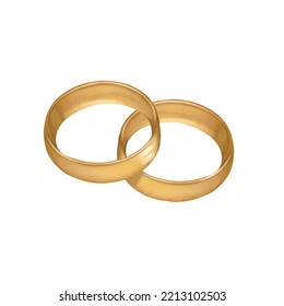 
Two Gold Wedding Rings. Hand Drawn Watercolor Wedding Rings. Design For Wedding Map, Invitations, Cards.