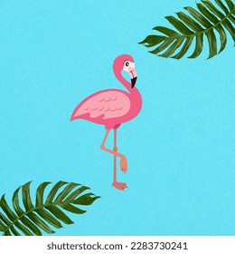 Two green leaves and flamingos - Shutterstock ID 2283730241