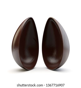 Two halves of a chocolate easter egg split apart. 3D Render - Powered by Shutterstock