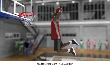 Two Handed Perfect Dunk With High Jump Highschool Basketball Game 3d Render