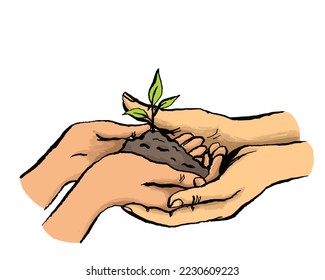 Two hands hold together a seedling with earth as a concept for nature and teamwork - Powered by Shutterstock