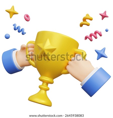 Two hands holding a trophy together 3D graphic