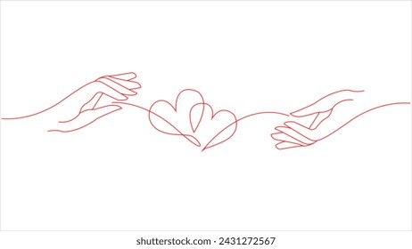 Two hands making heart sign continuous line drawing. Valentine's day vector illustration. Modern single line art. - Powered by Shutterstock