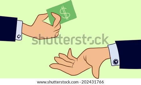 Two hands: one hand giving money, other hand recieve