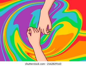 The Two Hands Tied Their Tails Together In Front Of The LGBTQ Flag As If They Promised To Love Each Other Or Be Together Forever.