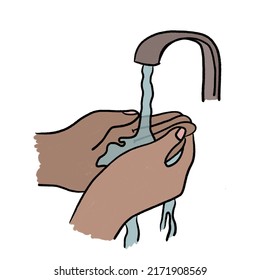 Two Hands Wash Under Tap With Water Icon On White Background