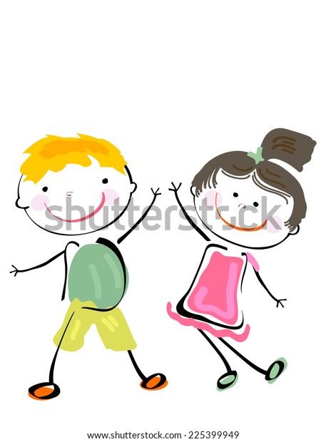 Two Happy Children Playing Stock Illustration 225399949 | Shutterstock