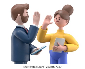 Two happy friendly diverse professionals, teacher and student giving high five standing in office celebrating success, good cooperation result, partnership teamwork and team motivation in office work. - Powered by Shutterstock