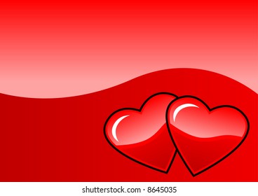 Two hearts on a red background