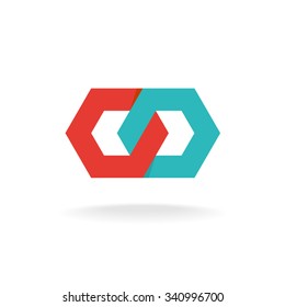 Two Hexagonal Chain Links Logo. Tech Connection Concept.