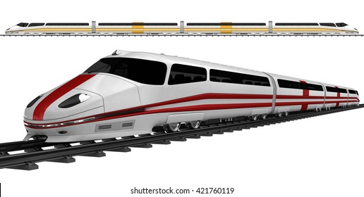 Two High Speed Bullet Train. 3d Illustration. Isolated On White