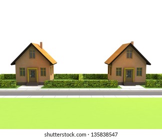 Two Houses In Neighborhood On White Illustration