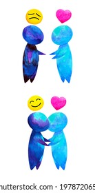 Two Human Compassion Empathy Love Heart Understanding Abstract Art Watercolor Painting Illustration Design Drawing Cartoon Symbol Positive Emotion