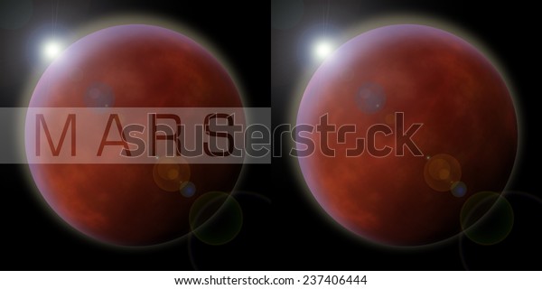 Two Illustrations of Mars Planet in the Space with\
and without Text