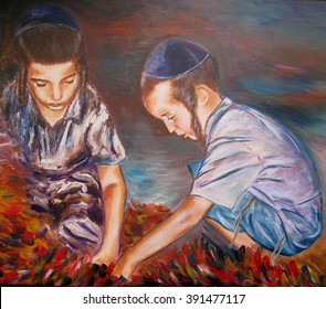 two jewish kids playing on the streets of Jerusalem - Powered by Shutterstock