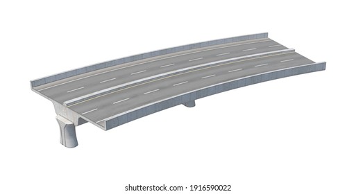 Two Lane Raised Highway 3D Illustration On White Background