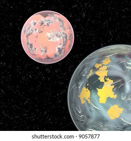 two large planets on a star background