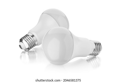 Two LED light bulb with e27 base isolated on white background. 3D rendering illustration.