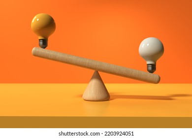 Two Lightbulbs On A Seesaw - 3D Render