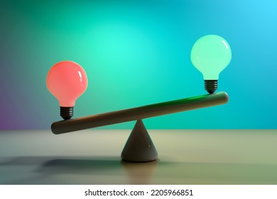 Two Lightbulbs On A Seesaw - 3D Render